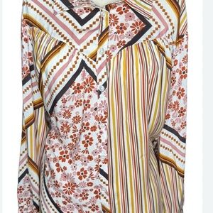 Cato XL Soft Rayon Long Sleeved Blouse Multicolored Multiple Patterns Career